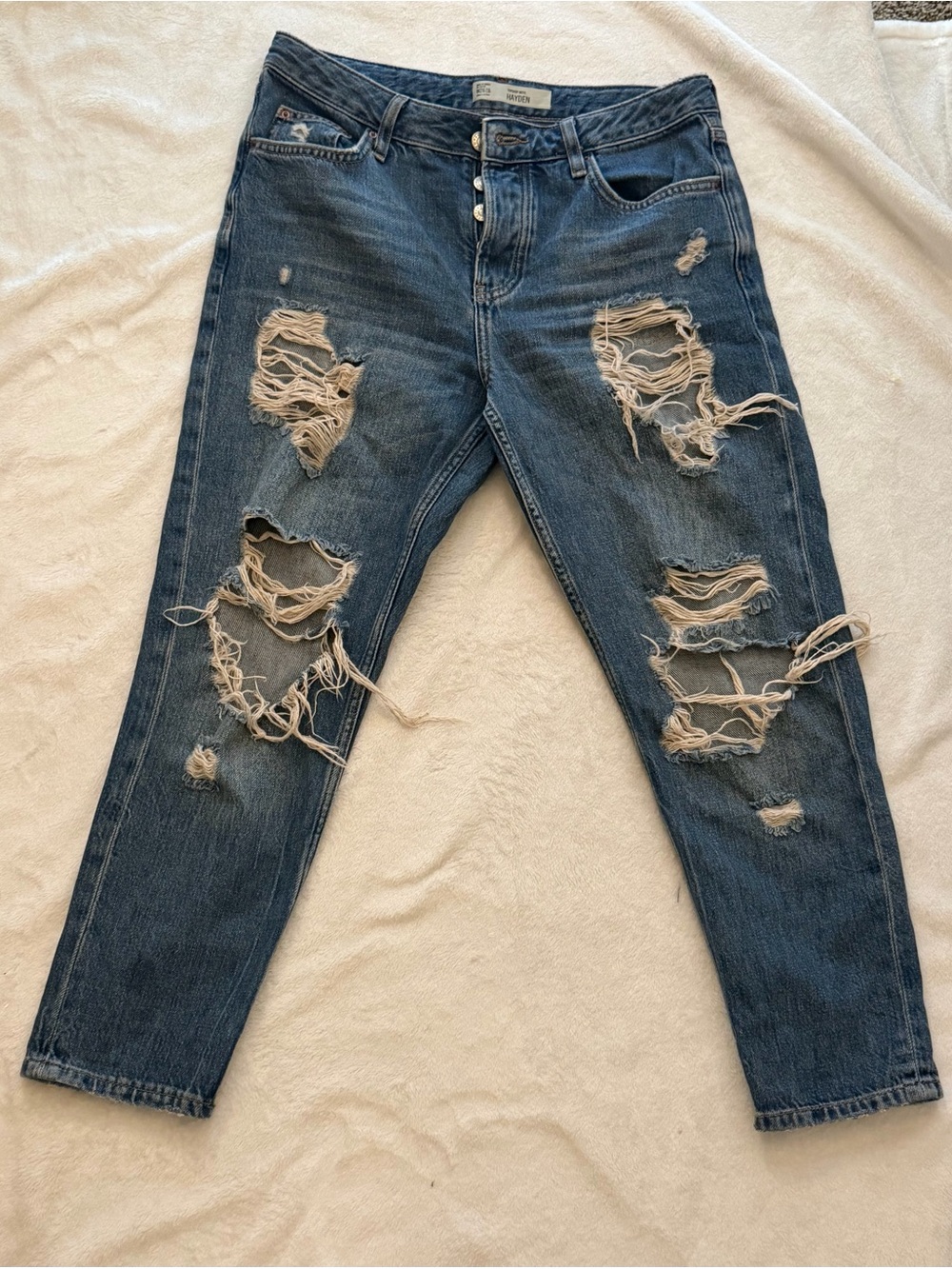 Topshop Distressed Boyfriend Jeans - Dark Blue